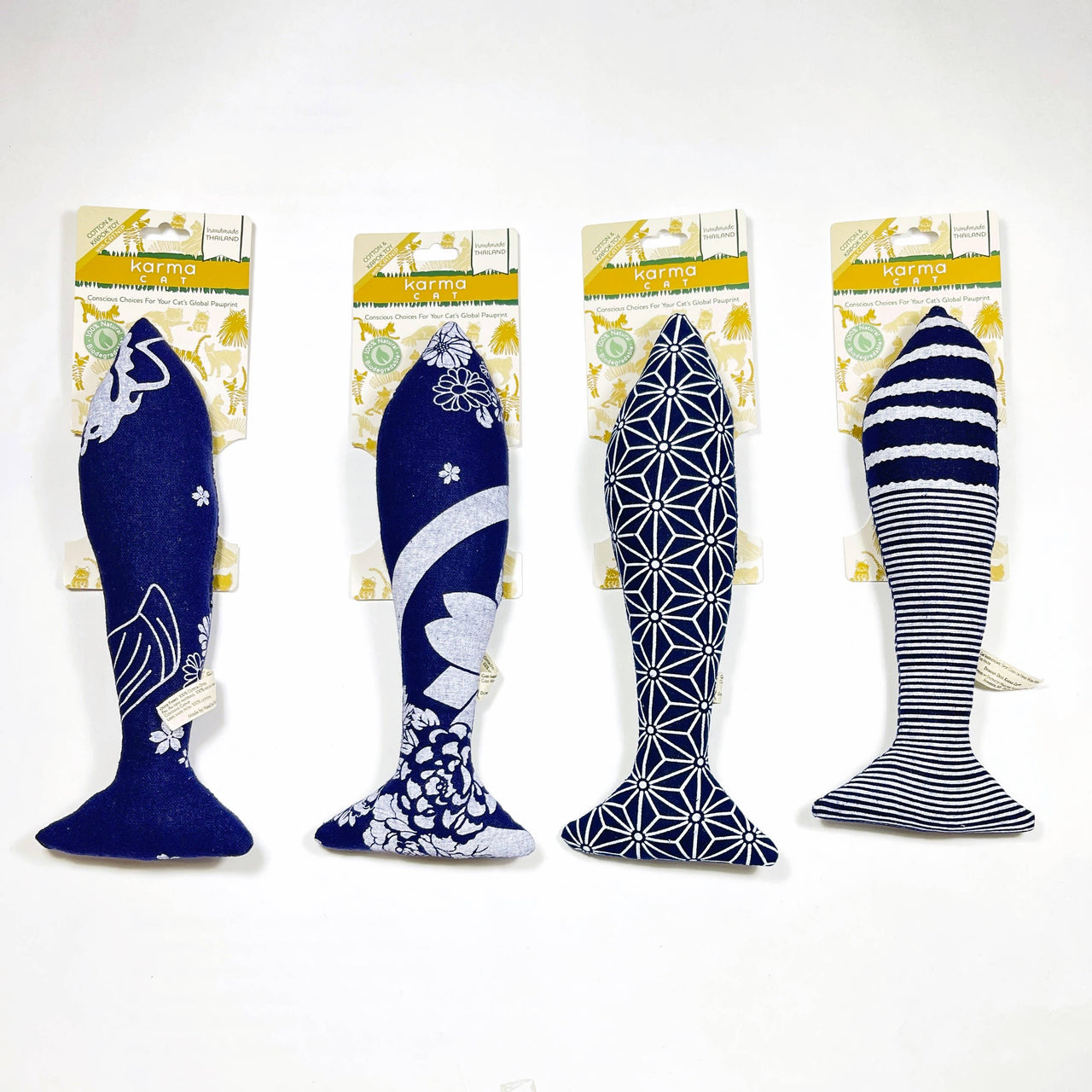 Catnip Kicker Toy, Indigo Fish, Assorted Prints