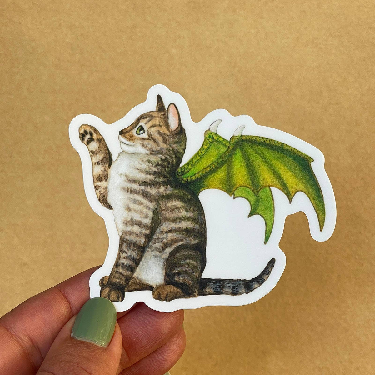 Dragon Kitten Green Wings Vinyl STICKER   