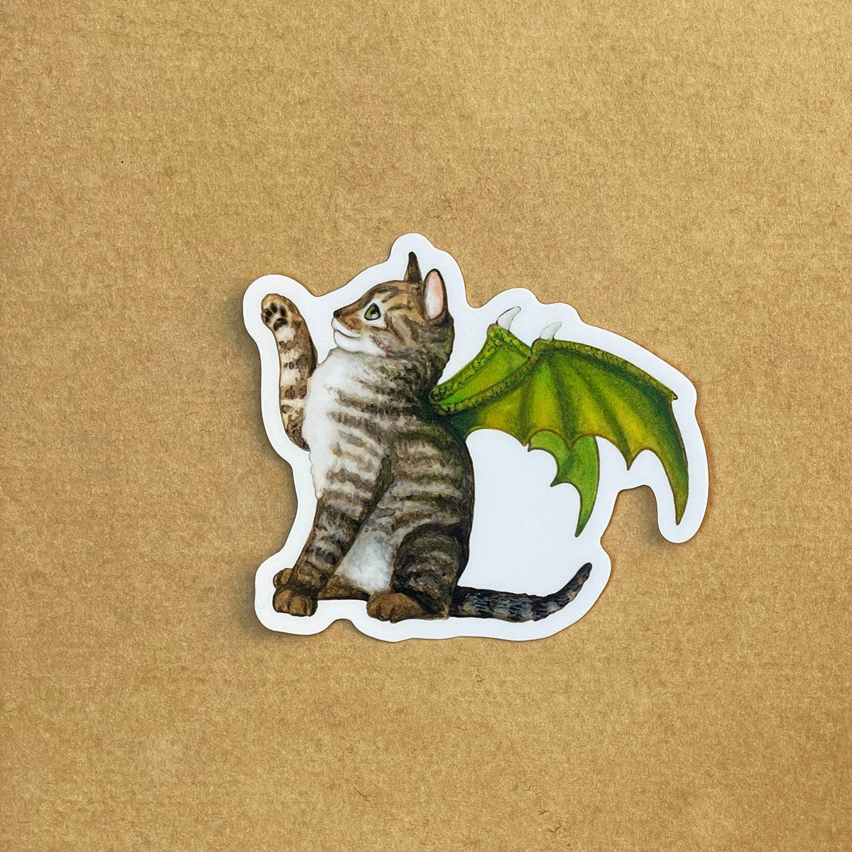 Dragon Kitten Green Wings Vinyl STICKER   