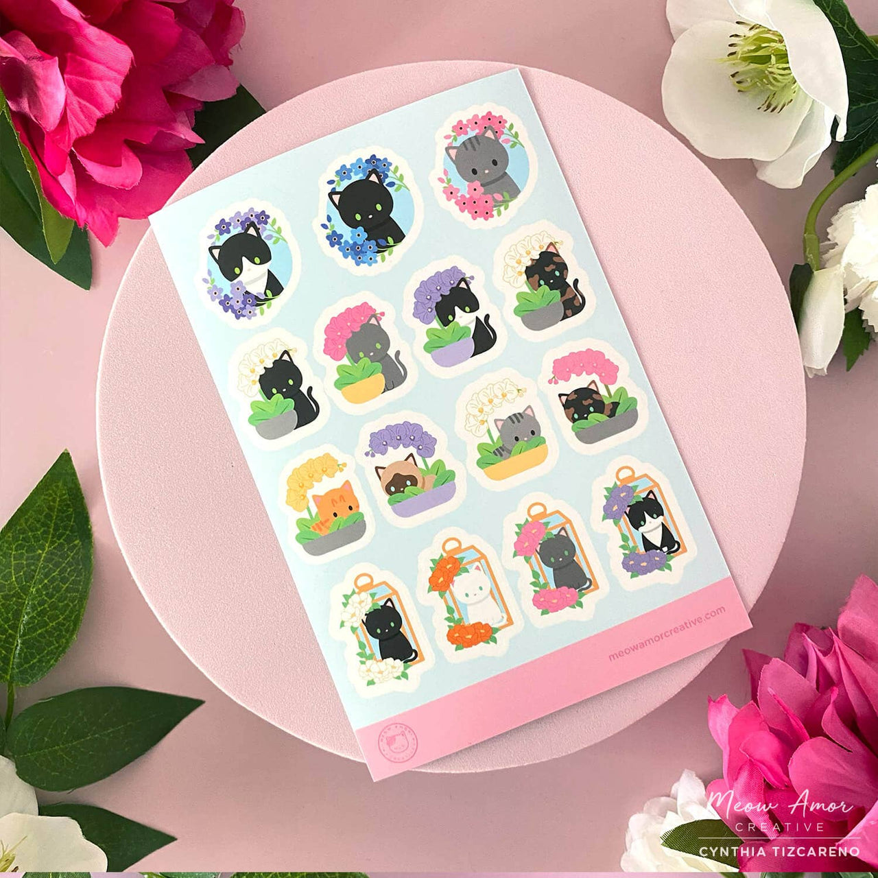 Floral Cat Vinyl Sticker Sheet