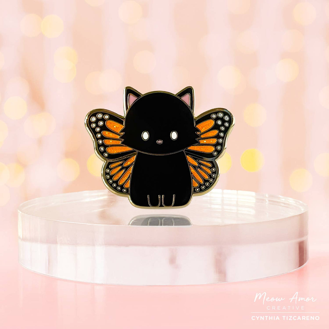 Monarch Butterfly Black Cat Glitter Charity Enamel Pin