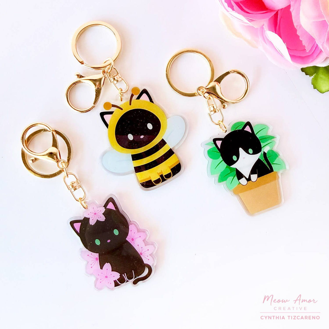 Plant Tuxedo Cat Acrylic KeyChain