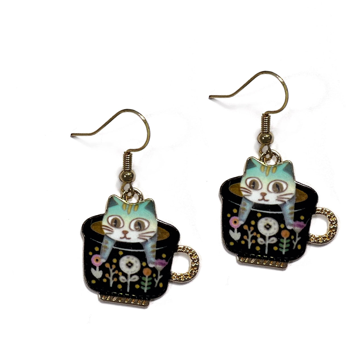 Tea Cup Cat Earrings