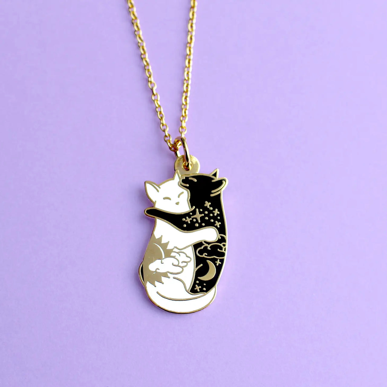 Day & Night Hugging Cats Necklace